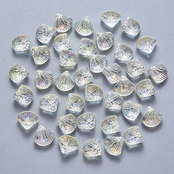 Transparent Spray Painted Glass Beads, Top Drilled Beads, AB Color Plated, Scallop Shape, Beige, 10x10.5x6mm, Hole: 1mm