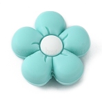 Silicone Beads, Flower, Turquoise, 26x27x10mm, Hole: 2mm(SIL-WH0001-49G)