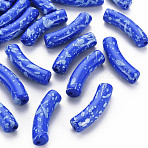Opaque Spray Painted Acrylic Beads, Two Tone, Curved Tube, Royal Blue, 32x10x8mm, Hole: 1.8mm(X1-MACR-S372-002F-B02)