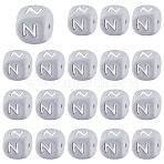20Pcs Grey Cube Letter Silicone Beads 12x12x12mm Square Dice Alphabet Beads with 2mm Hole Spacer Loose Letter Beads for Bracelet Necklace Jewelry Making, Letter.N, 12mm, Hole: 2mm(JX436N)