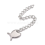 Tarnish Resistant 304 Stainless Steel Chain Extender, Curb Chain, with 202 Stainless Steel Charms, Fish, Stainless Steel Color, 63mm, Link: 3.7x3x0.5mm, Fish: 10x8.5x1mm(STAS-F268-54P)
