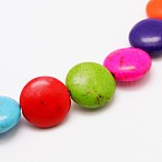 Flat Round Synthetic Turquoise Beads Strands, Dyed, Mixed Color, 12x6mm, Hole: 1mm, about 34pcs/strand, 15.7 inch(TURQ-I022-12x6mm-06)