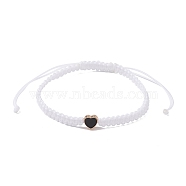 Nylon Thread Braided Bead Adjustable Bracelets, with Alloy Enamel Heart, for Women, White, Inner Diameter: 2-3/8~4-1/8 inch(6.1~10.6cm)(BJEW-JB09770-01)