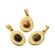 Natural Tiger Eye Pendants, 304 Stainless Steel Oval Charms, Real 18K Gold Plated, 23.5x16x5.5mm, Hole: 4x7.5mm(STAS-C094-01G-02)