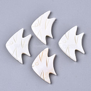 Natural Freshwater Shell Beads, Half Drilled, Fish, Creamy White, 17x26x3mm, Half Hole: 1mm(SHEL-N026-41)