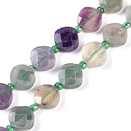 Natural Colorful Fluorite Beads Strands, with Seed Beads, Faceted, Rhombus, 11x11x5mm, Hole: 0.9mm, about 31pcs/strand, 15.83~16.22''(40.2~41.2cm)(G-G182-A02-01)