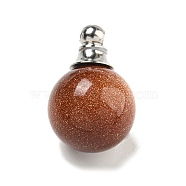 Synthetic Goldstone Perfume Bottle Pendants, with 304 Stainless Steel Findings, Round, 25x16mm, Hole: 2mm(G-K338-22P-05)