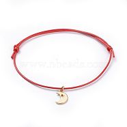 Cord Bracelets, Red String Bracelets, with Eco-Friendly Korean Waxed Polyester Cord and Brass Charms, Moon, Golden, Red, 2-1/2 inch~3-3/8 inch(6.5~8.6cm)(BJEW-JB04518-05)