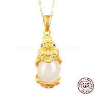Natural Hetian Jade Pendants, with Rhinestone and 925 Sterling Silver Findings, Pi Xiu, Golden, Fuchsia(STER-BB71730-A)