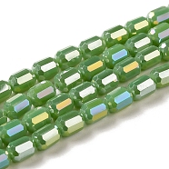 Electroplate Glass Beads Strands, Faceted, AB Color, Column, Olive Drab, 4x6mm, Hole: 1mm, about 80pcs/strand, 18.11''(46cm)(EGLA-D031-01A)
