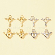 8Pcs 4 Style Rack Plating Brass Pendants, with Jump Ring, Long-Lasting Plated, Lead Free & Cadmium Free, Heart Key & Heart with Wing Charm, Mixed Color, 12.5~14x15.5~17.5x2.2~3mm, Hole: 3.5~3.6mm, 2pcs/style(KK-FS0001-17)