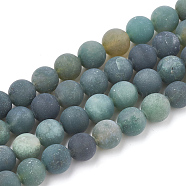 Natural Moss Agate Beads Strands, Frosted, Round, 8~8.5mm, Hole: 1mm, about 47pcs/strand, 15.5 inch(X-G-T106-018)