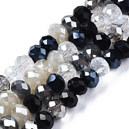 Electroplate Glass Beads Strands, Faceted, Rondelle, Black, 5.5~6x5mm, Hole: 1mm, about 90~92pcs/strand, 16.54 inch~16.93 inch(42~43cm)(EGLA-N002-12A)