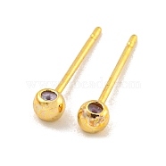 Brass Stud Earring Findings, Real 18K Gold Plated, 3mm, Hole: 0.7mm, pin: 11.5x0.7(KK-U006-01G-01)