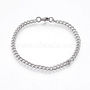 304 Stainless Steel Curb Chain Bracelets, with Lobster Claw Clasps, Stainless Steel Color, 8-1/2 inch(21.5cm), 4.5mm(BJEW-P236-11P)