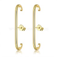 Brass Stud Earrings, with S925 Sterling Silver Ear Nuts, Bar, Golden, 36x12mm(EJEW-BB46152-G)