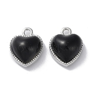 Alloy with Black Glass Pendant, Lead Free & Cadmium Free, Heart Charms, Platinum, 17.5x14x8mm, Hole: 2.5mm(FIND-Z014-23P)