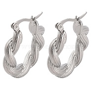 304 Stainless Steel Hoop Earrings, Twist Rope Ring, Stainless Steel Color, 28x25x5mm.(EJEW-K259-05P)