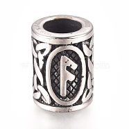304 Stainless Steel European Beads, Large Hole Beads,  Column with Letter, Antique Silver, Letter.F, 13.5x10mm, Hole: 6mm(OPDL-G010-06AS-02F)