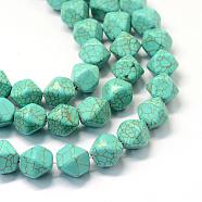 Synthetic Turquoise Bead Strands, Star Cut Round Beads, Dyed, Turquoise, 14~15x14~14.5mm, Hole: 1mm, about 29pcs/strand, 16.1 inch(TURQ-S282-14)