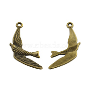 Tibetan Style Alloy Swallow Pendants, Cadmium Free & Nickel Free & Lead Free, Antique Bronze, 36x21x3mm, Hole: 2mm, about 469pcs/1000g(TIBEP-Q041-063AB-NR)