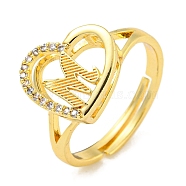 Heart with Letter Rack Plating Brass Micro Pave Cubic Zirconia Adjustable Rings for Women, Lead Free & Cadmium Free, Real 18K Gold Plated, Letter M, Inner Diameter: 16mm(RJEW-I105-06G-M)