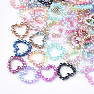 Rainbow ABS Plastic Imitation Pearl Linking Rings, Gradient Mermaid Pearl, Heart, Mixed Color, 11x11x2mm, Inner Measure: 5.5x7mm, about 1000pcs/bag(OACR-T015-04)