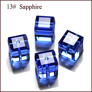 K9 Glass, Imitation Austrian Crystal Beads, Grade AAA, Faceted, Cube, Blue, 8x8x8mm(size within the error range of 0.5~1mm), Hole: 0.9~1.6mm(SWAR-F074-8x8mm-13)