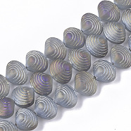 Electroplate Glass Beads Strands, Frosted, Shell Shape, Light Steel Blue, 12x14.5x10mm, Hole: 1mm, about 50~51pcs/Strand, 24.41 inch(62cm)(EGLA-S189-001B-05)