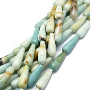 Natural Flower Amazonite Beads Strands, Waterdrop, 30x10mm, Hole: 1.4mm, about 13pcs/strand, 15.75''(40cm)(G-E576-36)