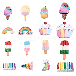 48Pcs 12 Style Rainbow Resin Cabochons, Cake & Lollipop & Ice Cream & Rainbow, Mixed Color, 4pcs/style(CRES-SC0002-09)