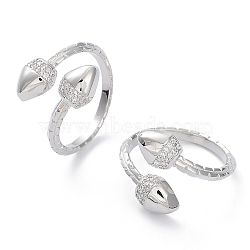 Clear Cubic Zirconia Double Acorn Open Cuff Rings, Brass Jewelry for Women, Platinum, Inner Diameter: 19mm(RJEW-G287-01P)