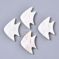 Natural Freshwater Shell Beads, Half Drilled, Fish, Creamy White, 17x26x3mm, Half Hole: 1mm(SHEL-N026-41)