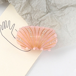 Shell Shape Cellulose Acetate Large Claw Hair Clips, with Rhinestones, for Women Girl Thick Hair, Light Salmon, 38x70x50mm(PW-WG50136-01)