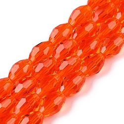 Transparent Glass Beads Strands, Faceted, Oval, Orange Red, 8x5.5mm, Hole: 1mm, about 70pcs/strand, 22.2~22.64''(55.5~57.5cm)(EGLA-A037-T6x8mm-D09)