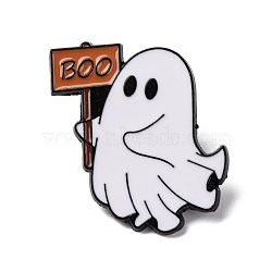 Halloween Ghost with BOO Sign Zinc Alloy Enamel Pin Brooches, Sienna, 31.5x27.5mm(JEWB-Q044-02C)