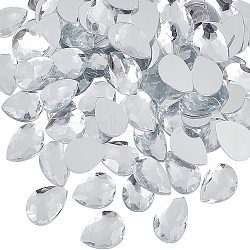 Acrylic Rhinestone Flat Back Cabochons, Faceted, Bottom Silver Plated, teardrop, Clear, 25x18x5mm, 100pcs/box(GACR-FG0001-01)