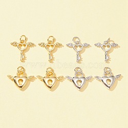 8Pcs 4 Style Rack Plating Brass Pendants, with Jump Ring, Long-Lasting Plated, Lead Free & Cadmium Free, Heart Key & Heart with Wing Charm, Mixed Color, 12.5~14x15.5~17.5x2.2~3mm, Hole: 3.5~3.6mm, 2pcs/style(KK-FS0001-17)