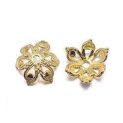 Real 18K Gold Plated 6-Petal 925 Sterling Silver Bead Caps, Flower, Golden, 8.5x4mm, Hole: 1.5mm, about 51pcs/20g(STER-M100-26)