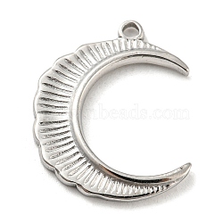 304 Stainless Steel Pendants, Moon Charm, Stainless Steel Color, 23x18x1.5mm, Hole: 1.6mm(STAS-C082-02P)