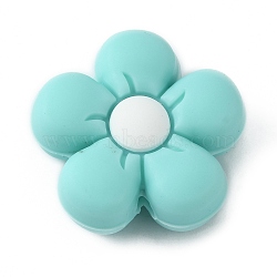 Silicone Beads, DIY Nursing Necklaces and Bracelets Making, Chewing Pendants For Teethers, Flower, Turquoise, 26x27x10mm, Hole: 2mm(SIL-WH0001-49G)