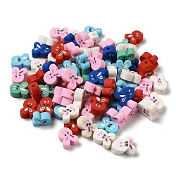 Handmade Polymer Clay Beads, Rabbit, Mixed Color, 8x10x4mm, Hole: 1.6mm(CLAY-Z001-10)