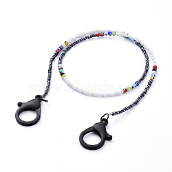Personalized Beaded Necklaces, with Evil Eye Lampwork Round Beads, Glass Seed Beads and Plastic Lobster Claw Clasps, Black, 24.21 inch(61.5cm)(NJEW-JN02853-04)