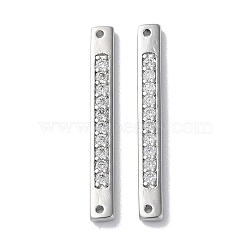 Brass Pave Clear Cubic Zirconia Connector Charms, Rectangle Links, Real Platinum Plated, 32x3.5x2mm, Hole: 1mm(KK-F867-43P)
