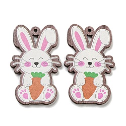 Single Face Printed Wood Big Pendants, Easter Charms, Rabbit, 55x34x2.5mm, Hole: 2mm(X-WOOD-K008-09G)