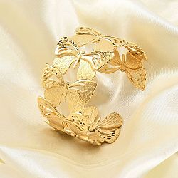 304 Stainless Steel Open Cuff Bangles, Wide Band Bangles for Women, Butterfly, Real 18K Gold Plated, 1-3/8 inch(3.5cm), Inner Diameter: 2-1/8 inch(5.35cm)(BJEW-U015-02G)