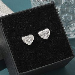 Rack Plating Brass Micro Pave Clear Cubic Zirconia Stud Earrings, Heart, Letter O, 8.5x9.5mm(EJEW-K299-01P-O)