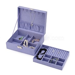 Velvet & Wood Jewelry Boxes, Portable Jewelry Storage Case, with Alloy Lock, for Ring Earrings Necklace, Rectangle, Lilac, 23.1x18.7x9.1cm(VBOX-I001-02B)