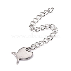 304 Stainless Steel Chain Extender, Curb Chain, with 202 Stainless Steel Charms, Fish, Stainless Steel Color, 63mm, Link: 3.7x3x0.5mm, Fish: 10x8.5x1mm(STAS-F268-54P)
