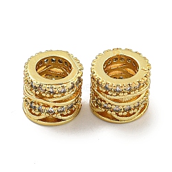 Rack Plating Brass Micro Pave Clear Cubic Zirconia European Beads, Large Hole Beads, Long-Lasting Plated, Lead Free & Cadmium Free, Column, Real 18K Gold Plated, 7.5x7mm, Hole: 4.3mm(KK-L215-329G)